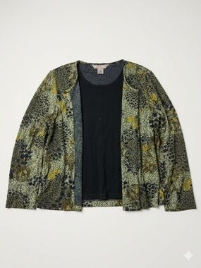 TanJay Petites 2-Piece Set Green Animal Floral Open Front Cardigan & Tank PM